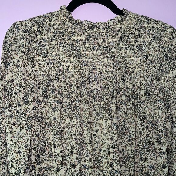 Free People Blouse M Yellow Ditsy Floral Chiffon Button Top - Picture 8 of 10